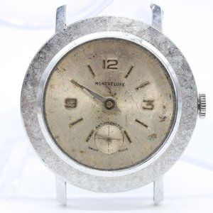 Vintage Montreluxe Swiss Watch Mens Silver Tone Stainless Steel Wind Up Rare 50s